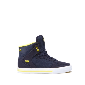 Kids Supra High Top Shoes VAIDER Navy/Yellow/white | AU-52870